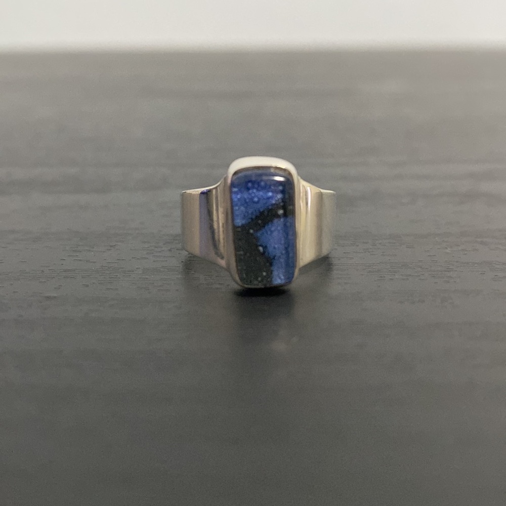925 Sterling Silver Ring with Handblown Glass Stone Size 6¼ - Picture 2 of 9